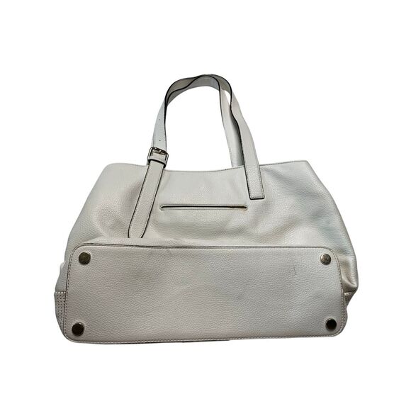 Tahari White Faux Leather Perforated Tote Bag Shoulder Handbag Pebbled Textured - Picture 2 of 13